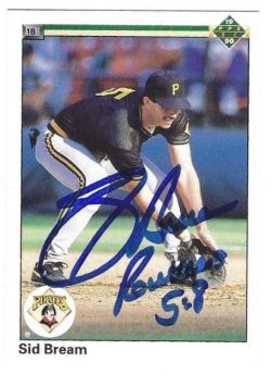 Autographed SID BREAM Pittsburgh Pirates 1990 Upper Deck Card
