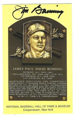 Autographed Jim Bunning Hall of Fame Gold Plaque Postcard