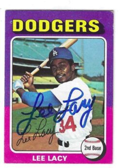 Autographed LEE LACY  Los Angeles Dodgers 1975 Topps Card