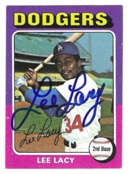 Autographed LEE LACY  Los Angeles Dodgers 1975 Topps Card