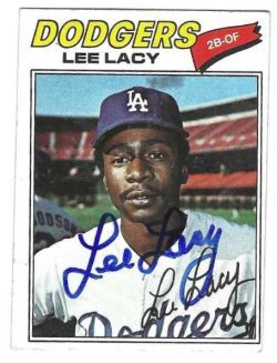 Autographed LEE LACY  Los Angeles Dodgers 1977 Topps Card