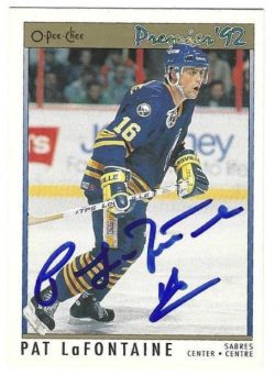 Autographed PAT LAFONTAINE Buffalo Sabres 1991-92 O-Pee-Chee Premier card #64