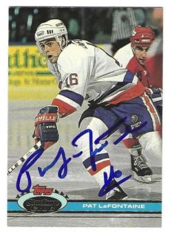 Autographed PAT LAFONTAINE 1991-92 Topps Stadium Club New York Islanders card #123