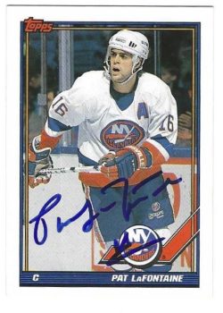 Autographed PAT LAFONTAINE 1991-92 Topps New York Islanders card #80