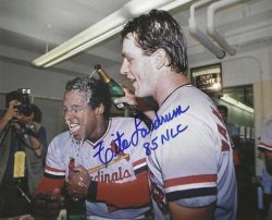 AUTOGRAPHED TITO LANDRUM "85 NLC" 8X10 St. Louis Cardinals Photo