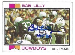 Autographed Bob Lilly "HOF 80" Dallas Cowboys 1973 Topps Card #450