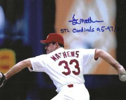 AUTOGRAPHED T.J.  MATHEWS 8X10 St. Louis Cardinals Photo