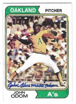 Autographed JOHN ODOM Oakland A's 1974 Topps  Card
