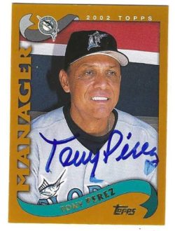 Autographed TONY PEREZ Florida Marlins 2002 Topps Card