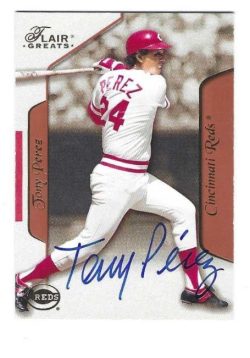 Autographed TONY PEREZ Cincinnati Reds 2003 Fleer Flair Greats Card