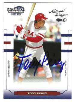 Autographed TONY PEREZ Cincinnati Reds 2004 Donruss World Series Card