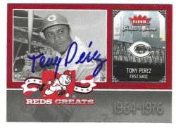 Autographed TONY PEREZ Cincinnati Reds 2006 Fleer Greats of the Game Card