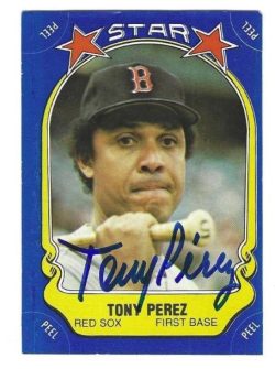 Autographed TONY PEREZ Boston Red Sox 1981 Fleer Star Sticker Card