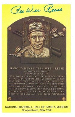 Autographed Pee Wee Reese Hall of Fame Gold Plaque Postcard