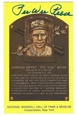 Autographed Pee Wee Reese Hall of Fame Gold Plaque Postcard