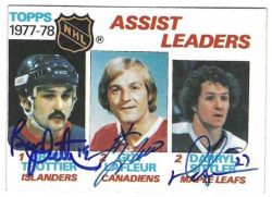 Autographed BRYAN TROTTIER Islanders, GUY LAFLEUR Canadiens and DARRYL SITTLER Toronto Maple Leafs 1978-79 Topps Card