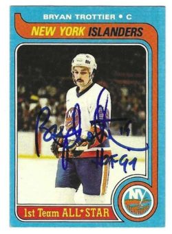 Autographed BRYAN TROTTIER "HOF 97" New York Islanders 1979-80 Topps Card