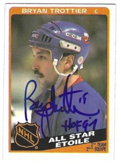 Autographed BRYAN TROTTIER "HOF 97" New York Islanders 1984-85 O-Pee-Chee Card