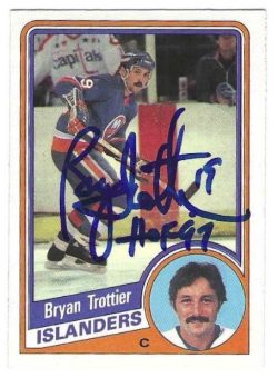Autographed BRYAN TROTTIER "HOF 97" New York Islanders 1984-85 O-Pee-Chee Card