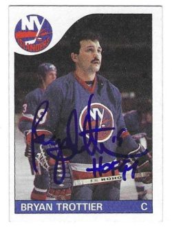 Autographed BRYAN TROTTIER "HOF 97" New York Islanders 1985-86 Topps Card