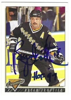 Autographed BRYAN TROTTIER "HOF 97" Pittsburgh Penguins 1993-94 O-Pee-Chee Premier Card