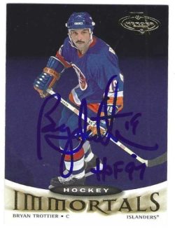 Autographed BRYAN TROTTIER "HOF 97" New York Islanders 2000-01 Upper Deck Heroes Immortals Card