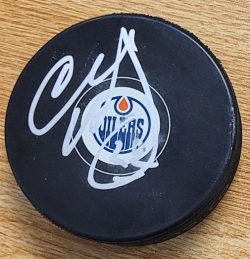 Autographed CHARLIE HUDDY Edmonton Oilers Hockey Puck
