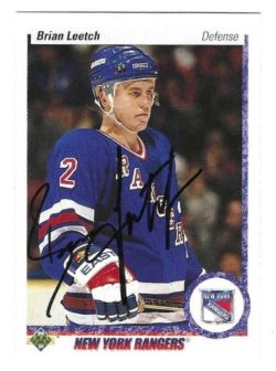 Autographed 1990-91 Upper Deck Brian Leetch New York Rangers Hockey Card #253