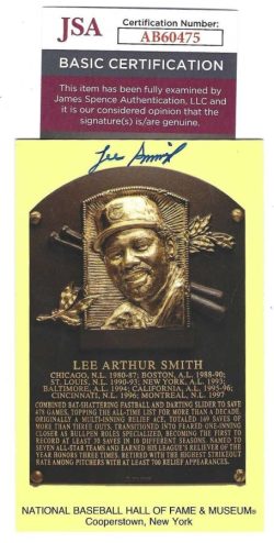 Autographed Lee Smith Hall of Fame Gold Plaque Post Card w/ JSA COA