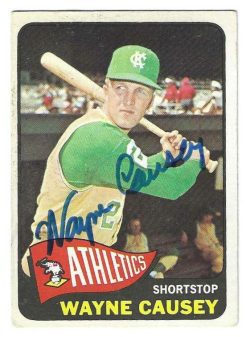 Autographed WAYNE CAUSEY Kansas City A's 1965 Topps Card