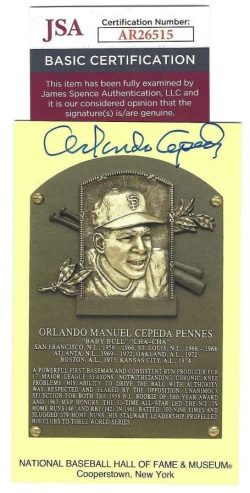 Autographed Orlando Cepeda Hall of Fame Gold Plaque JSA