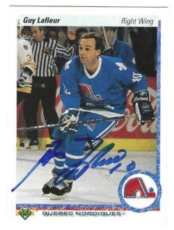 GUY LAFLEUR Quebec Nordiques Autographed 1990-91 Upper Deck Card