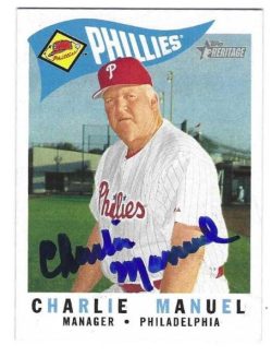 Autographed CHARLIE MANUEL Philadelphia Phillies 2009 Topps Heritage Card
