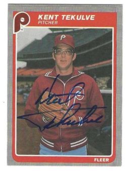 Autographed KENT TEKULVE Philadelphia Phillies 1985 Fleer Card