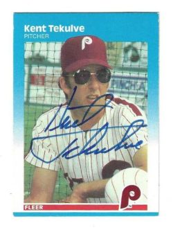 Autographed KENT TEKULVE Philadelphia Phillies 1987 Fleer Card