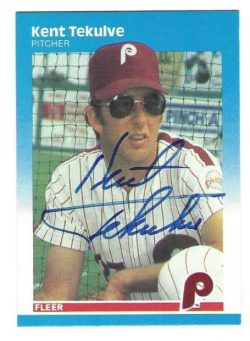 Autographed KENT TEKULVE Philadelphia Phillies 1987 Fleer Card