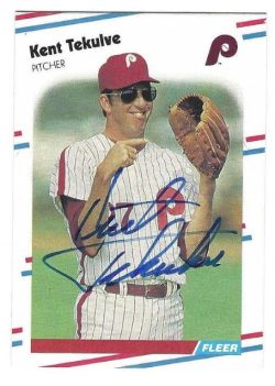 Autographed KENT TEKULVE Philadelphia Phillies 1988 Fleer Card