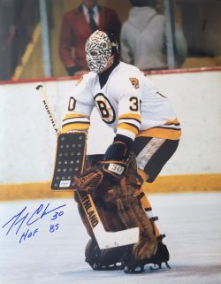 Autographed GERRY CHEEVERS "HOF 85" 11x14 Boston Bruins Photo
