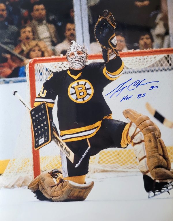 Autographed GERRY CHEEVERS "HOF 85" 11x14 Boston Bruins Photo