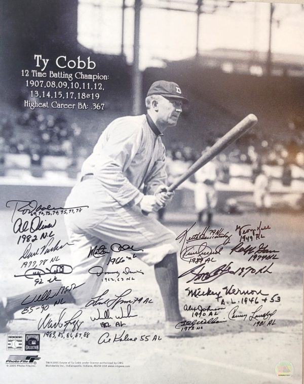 Ty Cobb 16x20 Photo Signed by 20 Batting Leaders including Puckett and Carew