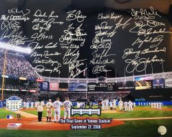 YANKEE STADIUM FINAL GAME 16x20 Photo 38 Signatures including Kubek, Raines, Richardson etc.
