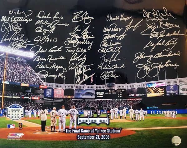 YANKEE STADIUM FINAL GAME 16x20 Photo 38 Signatures including Kubek, Raines, Richardson etc.