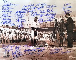 LOU GEHRIG DAY 16x20 Photo 49 Signatures including Bouton, R Davis, Wetteland etc.