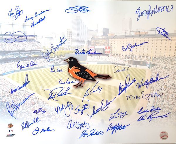 ORIOLES LOGO 16x20 Photo 34 Signatures including Jim Palmer and Boog Powell