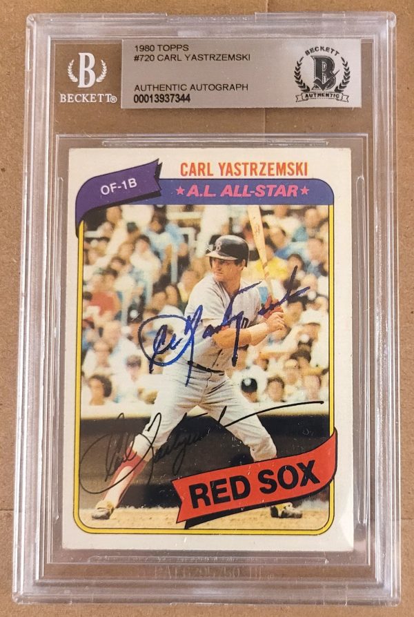 Signed 1980 Topps Carl Yastrzemski Boston Red Sox card #720 Beckett Slabbed