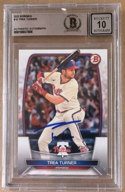 Autographed TREA TURNER Phillies 2023 Bowman Card #10 Beckett Slabbed Grade 10
