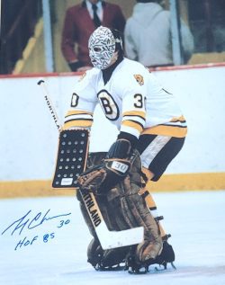Autographed GERRY CHEEVERS "HOF 85" 11x14 Boston Bruins Photo