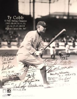 Ty Cobb 16x20 Photo Signed by 20 Batting Leaders including Puckett and Carew
