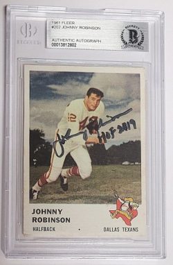 Autographed JOHNNY ROBINSON 1961 Fleer Card #202 Beckett  Slabbed
