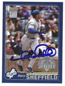 Autographed GARY SHEFFIELD Los Angeles Dodgers 2001 Topps Opening Day Card